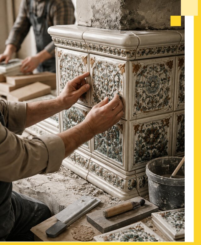 Изразцовые камины под ключ в Гукове: проект и монтаж