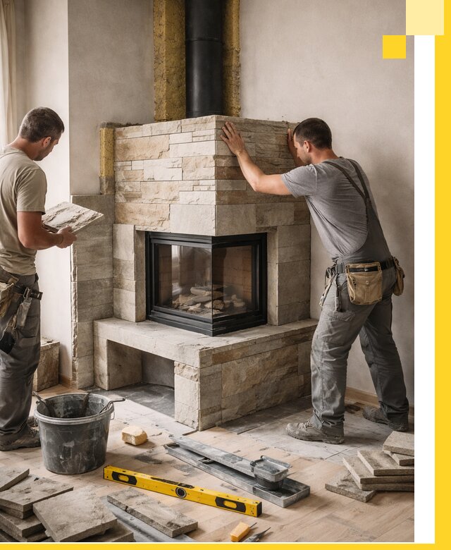 Угловые камины под ключ проект, монтаж и отделка в Гукове