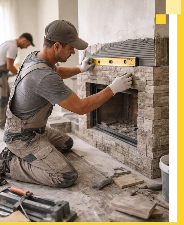 Облицовка каминов в Гукове, монтаж и отделка натуральным камнем