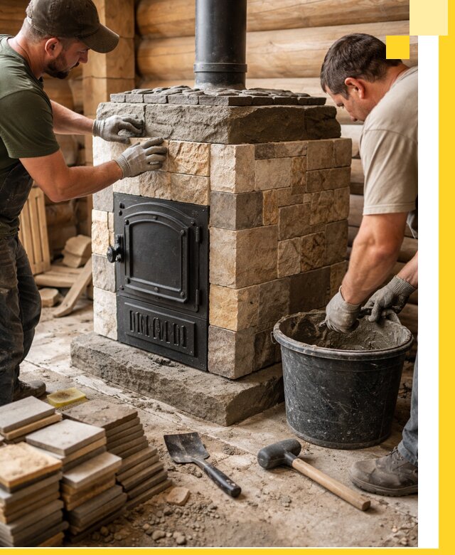 Облицовка банной печи под ключ в Гукове: камень и плитка