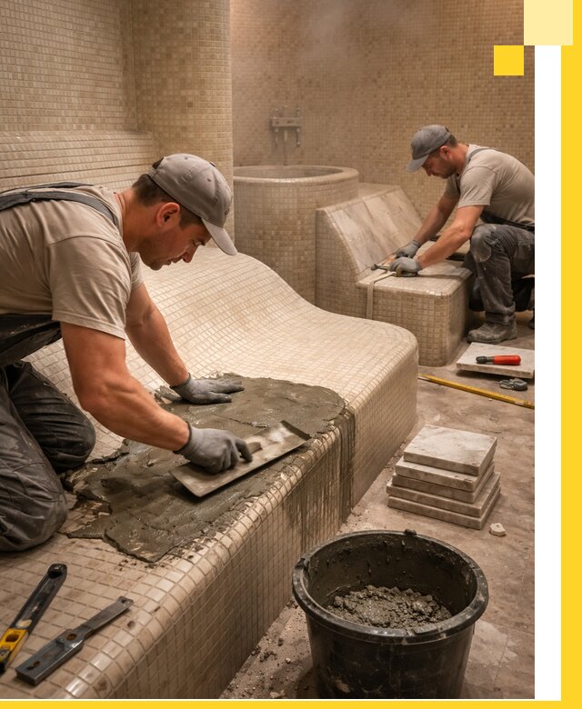 Лежаки для хамама под ключ в Гукове, проект и монтаж