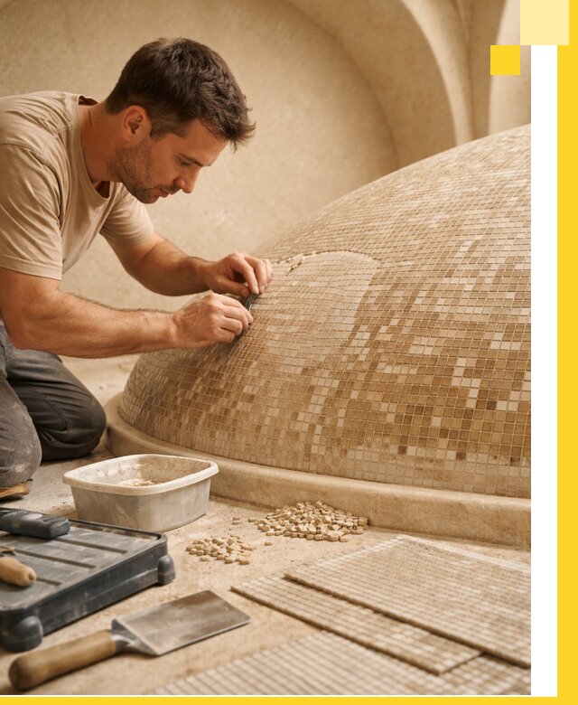 Профессиональная укладка мозаики для хамама под ключ в Гукове