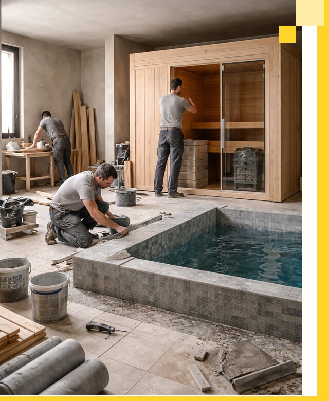 SPA зоны под ключ с бассейном сауной и печью в Гукове